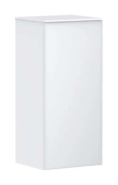 Hansgrohe-Möbelstück in Mattweiß, kompakte Form mit einer Tür, die links angeschlagen ist, geeignet für Badezimmer oder Wohnräume zur Aufbewahrung.